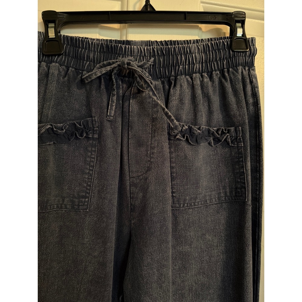 Mittoshop Womens Blue Ruffle Hem Wide Leg Cotton Pants Medium NWT - Picture 2 of 7